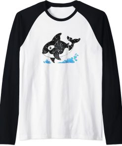 Men Women Cool Baby Ocean Orca Killer Whale Cute Orcas Raglan Baseball Tee