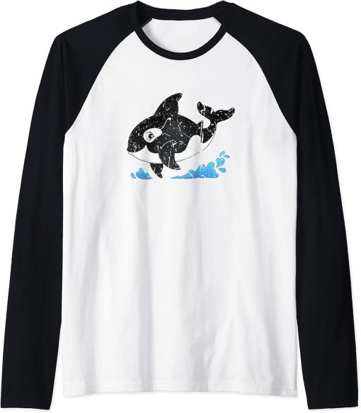 Men Women Cool Baby Ocean Orca Killer Whale Cute Orcas Raglan Baseball Tee