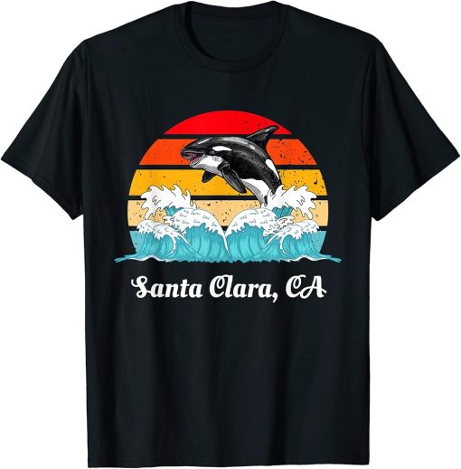 Vintage Santa-Clara CA Distressed Orca Killer Whale Art T-Shirt