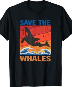 Save The Whales Retro Vintage Orca Whale T-Shirt