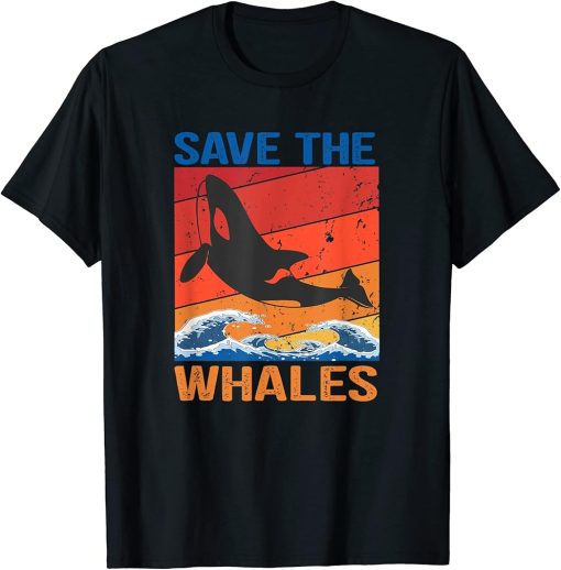 Save The Whales Retro Vintage Orca Whale T-Shirt