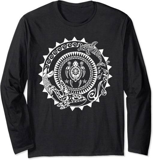 Maori Polynesian Tattoo Orca Dolphin Turtle Scuba Diving Long Sleeve T-Shirt